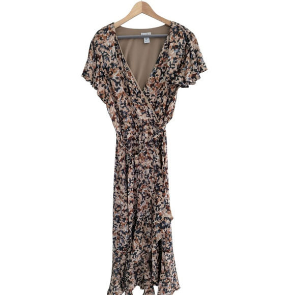 Nicole Miller Wrap Maxi Flutter Sleeve Print Dress Women's Size XL - Picture 1 of 7